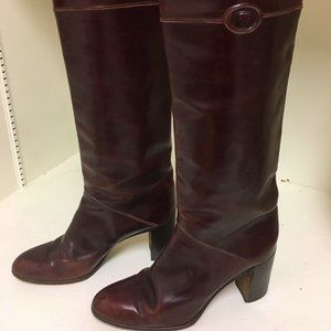 TANINO CRISCI BROWN LEATHER KNEE HIGH HEEL BOOTS